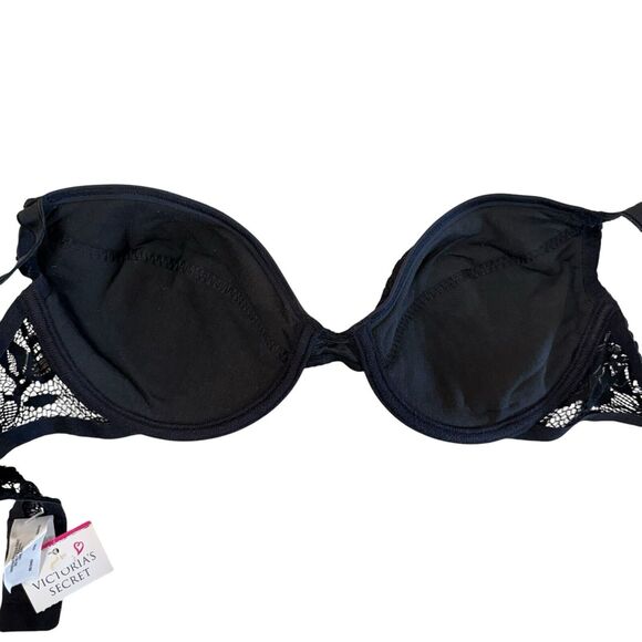 Victoria's Secret Bra‎ 34D Underwire Padded Black Floral Lace Nylon Stretch 1538 - Picture 4 of 9